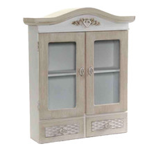 VETRINA CREDENZA PENSILE MOBILE LEGNO BIANCO BEIGE 2 ANTE 2 CASSETTI 52*15*58