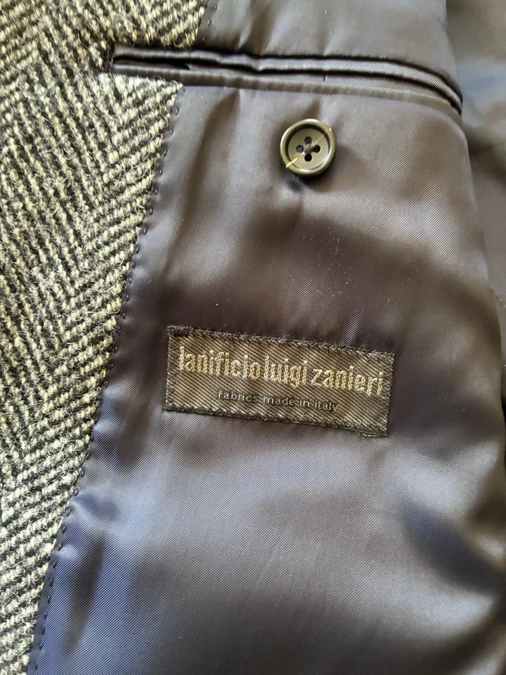 Spier MacKay Men's Wool Overcoat Size US 44 Gray Herringbone Zanieri ~ No Flaws - Image 3 of 4