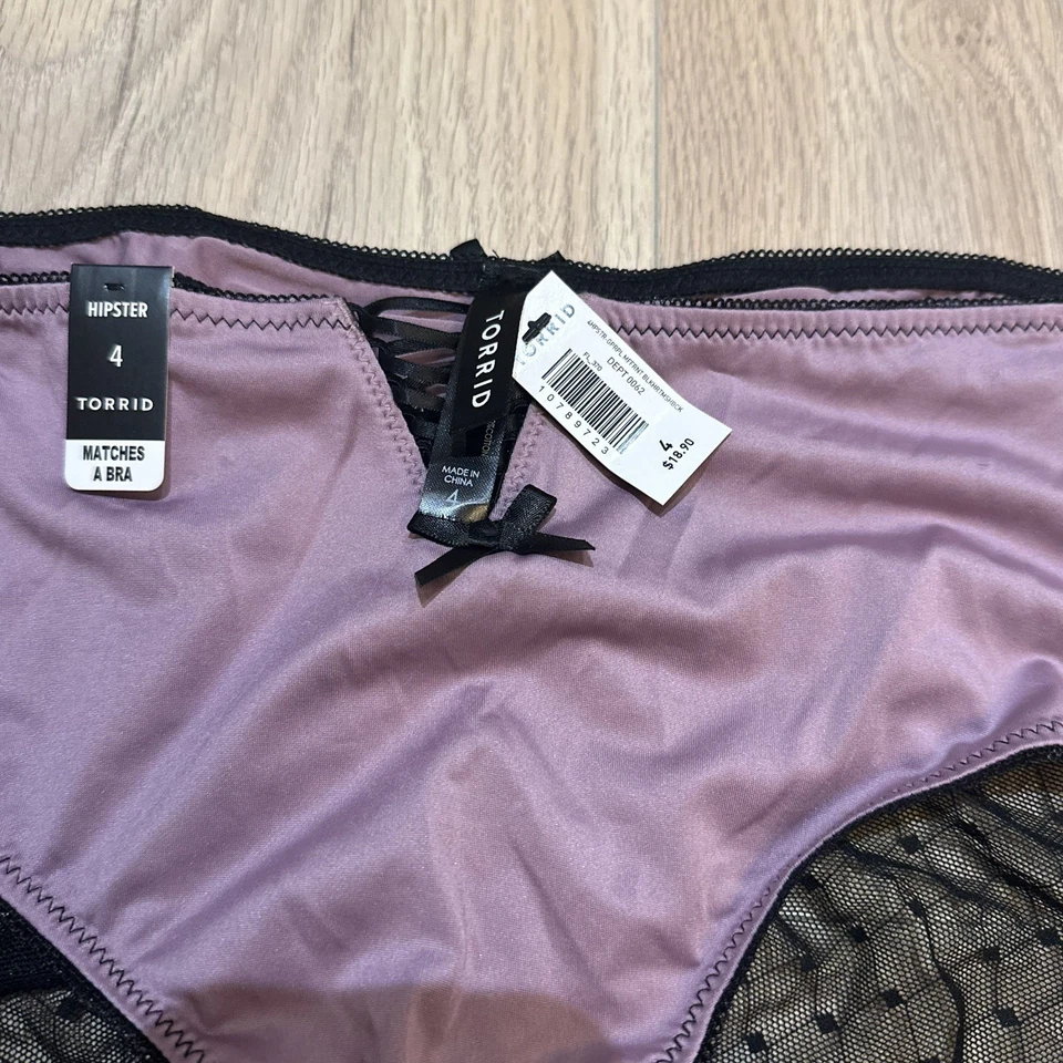 NWT TORRID Hipster Pantie Sz 4X Purple Black Lace Cut Out Back Gothic Sexy - Image 2 of 3