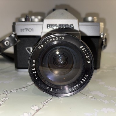 Vintage Fujica ST701 camera Soligor F 1:2.8 Wide-auto F=28mm lens with strap