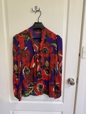 Dolce & Gabbana Silk Anemone Print Pussy Bow Blouse Purple Red Size 38 (AU10-12)