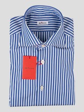 Kiton Blue White Cotton Shirt SKZ34 Man