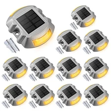 Solar Deck Lights, 12-Pack Led IP67 Waterproof Outdoor Warning Step Lights fo...