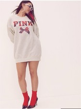 VS PINK×LoveShackFancy crew sweatshirt Dress sequin plaid shiny bling bow 2XL