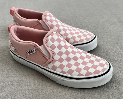 VANS Girls US Size 3 Pink White Checkerboard Slip-On Canvas Shoes Comfort School