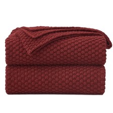 Wine Red Knitted Throw Blanket for Couch, Cozy Machine Washable 100 Cotton S...