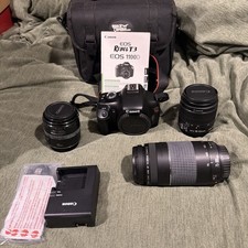 Canon EOS Rebel T3 DSLR Camera Kit - 18-55mm  75-300mm, 50mm, Extras, Tested