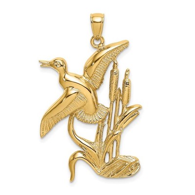 14k Gelbgold 2-D Ente fliegt aus Weide Anhänger