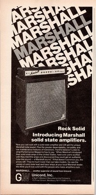 Marshall Solid State Amplifiers Vintage 1970s Magazine Ad Black White Print