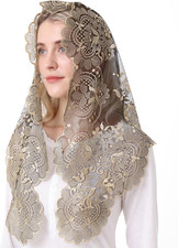 Church Veil for Women - Catholic Latin Mass Veil with Lace Embroidery Mantilla H