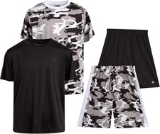 Boys 4-Piece Dry Fit Short Sleeve Shirts Basketball Shorts Gym Set Two Tops