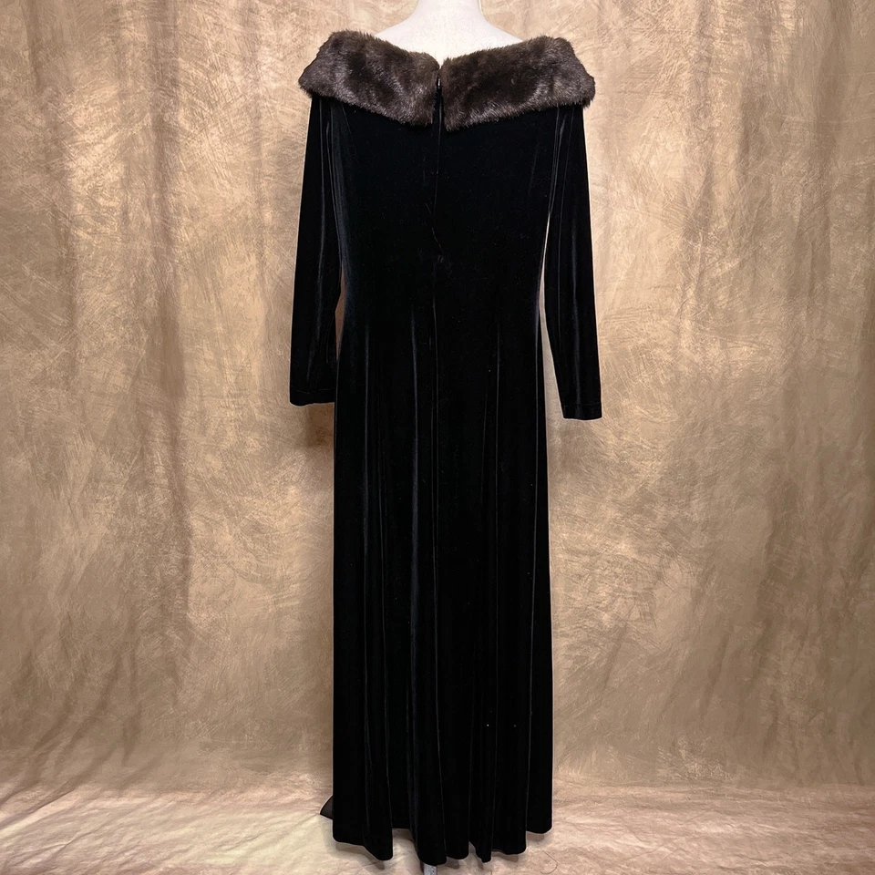 复古 Y2K EC America 人造毛皮露肩丝绒连衣裙长袖礼服 — 第 3/4 张图片