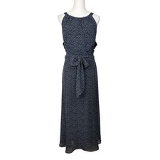 Adrianna Papell Polka Dot Maxi Dress Women 14 Navy Blue Sleeveless Tie