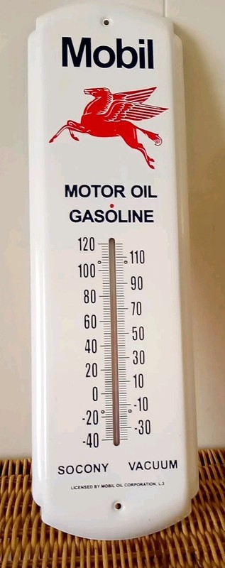 Vintage Mobil Motor Oil Gasoline Thermometer Pegasus Licensed by Mobil Oil Corp