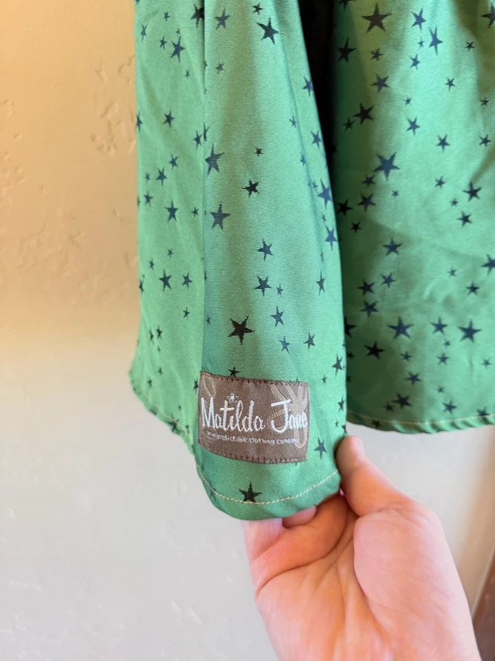 Matilda Jane Paint by Numbers 4Y Girls Constellation Dress Green W Pink Buttons - Image 4 of 4