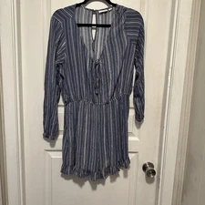 SO Women’s XL Romper Blue Striped Long Sleeve Comfort Stretch One Piece