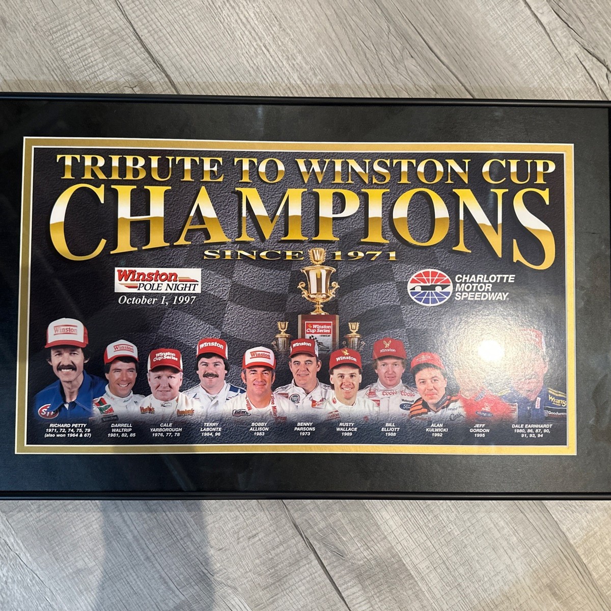 Vintage Framed Tribute To Winston Cup Racing Champions Poster