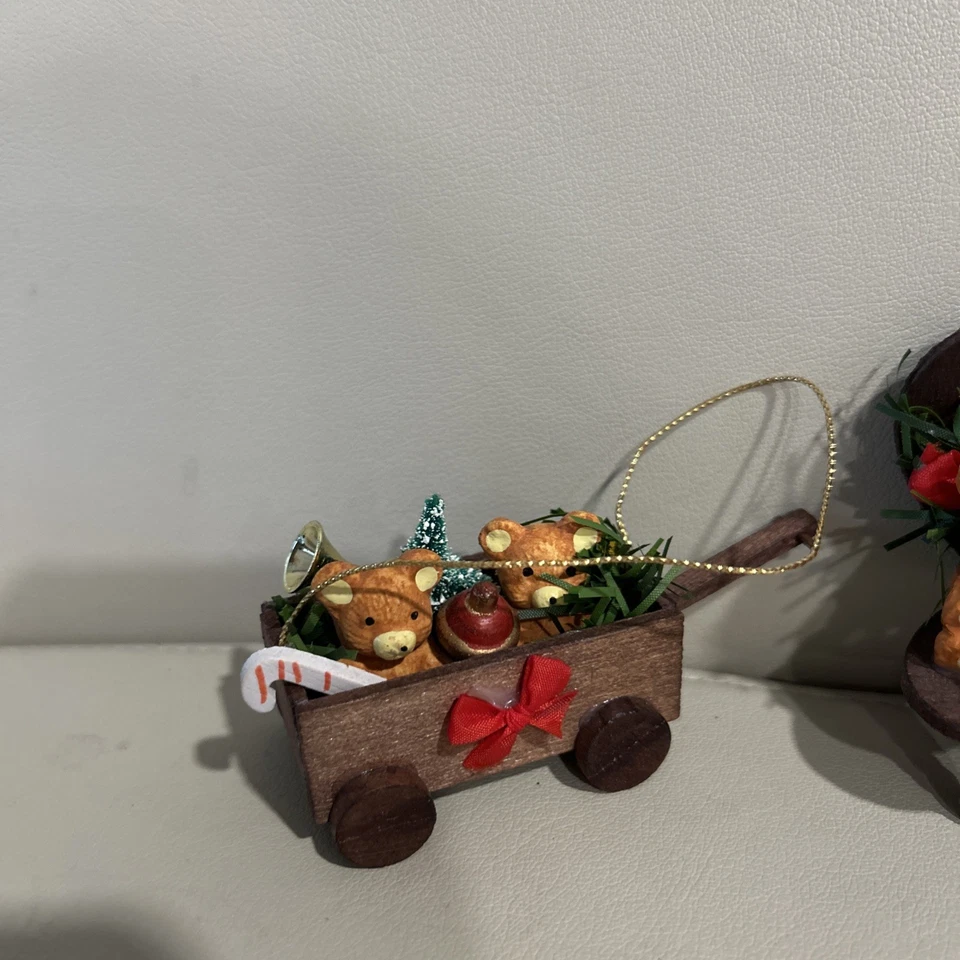 Lote de adornos de oso de peluche de resina de madera de Navidad de colección Foto 3 de 4