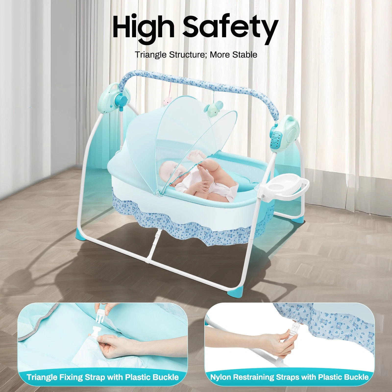 Crib Infant Rocker Cot w/ Bluetooth 0-18 Months Electric Swing Bed Baby Cradle