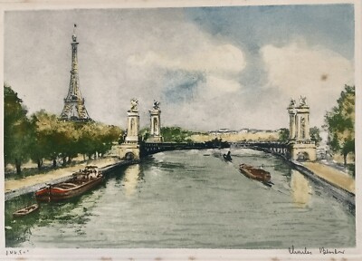 Charles Blondin (French, 1928-1950s) Paris Pont Alexandre III Signed Etching