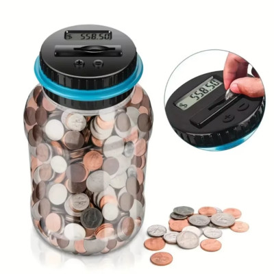 Digital Coin Counting Jar - LCD Electronic Piggy Bank for USD - Gift Idea
