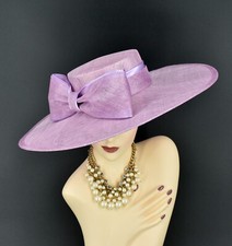 M23155 Lilac Wide Brim Sinamay Fascinator hat Kentucky Derby Wedding Church