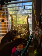 Vintage Libbey Amber Flat Tumblers Americana Sandwich Style Set Of 4