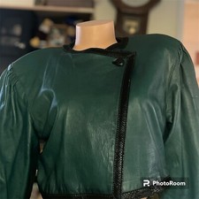 Tulipano Di Filippo Burgio Florence Green Leather Moto Jacket Vtg Women’s 42