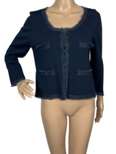 Marella Navy Blue Linen Blend Jersey Crop Blazer Jacket Size M