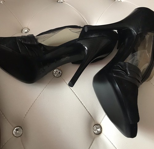 NEW RARE Guess by Marciano Madalia Black Leather/Suede Open Toe Pumps 11M $160 - Picture 11 of 12