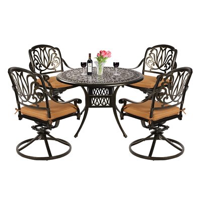 5-Piece Outdoor Patio Dining Set All-Weather Cast Aluminum Garden Swivel Set