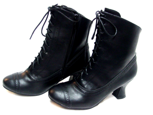 Czarne wiktoriańskie babcie kostki styl steampunk kostium damskie buty ellie nowe - Zdjęcie 1 z 8