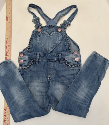 H M Overalls Bibs Baby Girl Blue Jean Denim Heart Pocket And