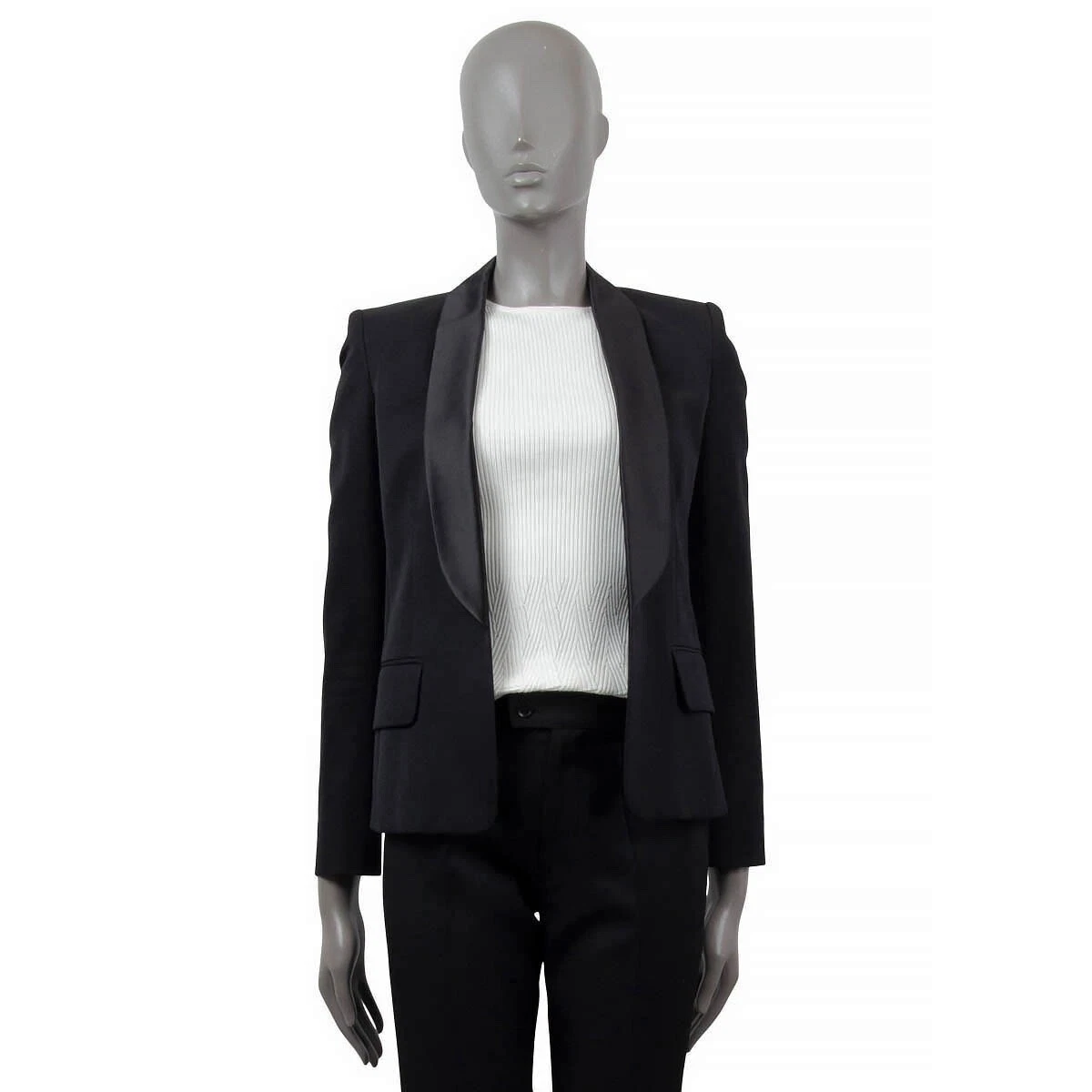 Finde på Betinget Legitimationsoplysninger 67828 auth BALMAIN black wool SATIN LAPEL OPEN TUXEDO Blazer Jacket 36 XS |  eBay