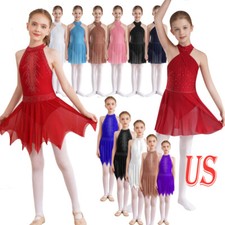Kids Mock Neck Cutout Back Ballet Dance Lyrical Dress Flowy Sheer Mesh Skirt