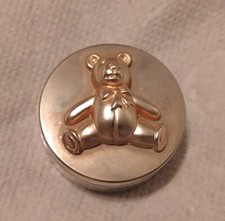 Silver Plated First Tooth Teddy Bear Velvet Lined Round Keepsake - Unused