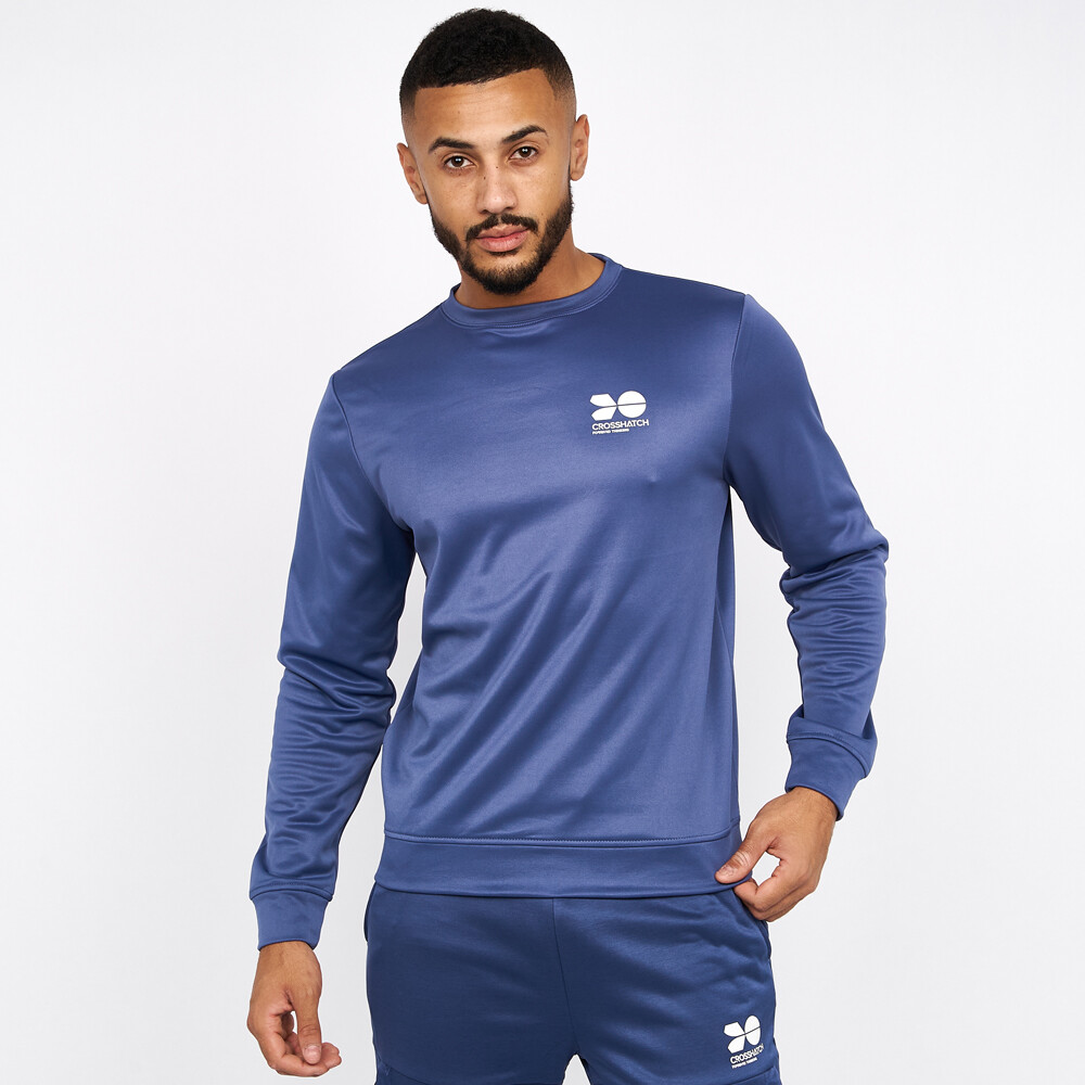 Mens Crosshatch Crew Neck Jumper Long Sleeve Jersey Sweater Top