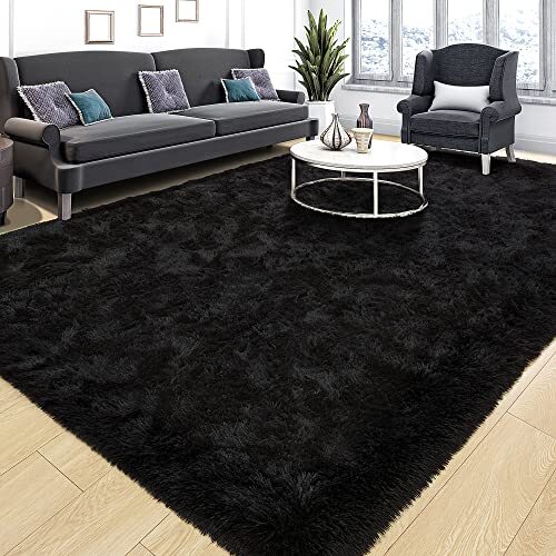 Super Soft Fluffy Rug for Bedroom, Modern Shaggy Rug Fuzzy 4 x 6 Feet Black - Picture 6 of 8
