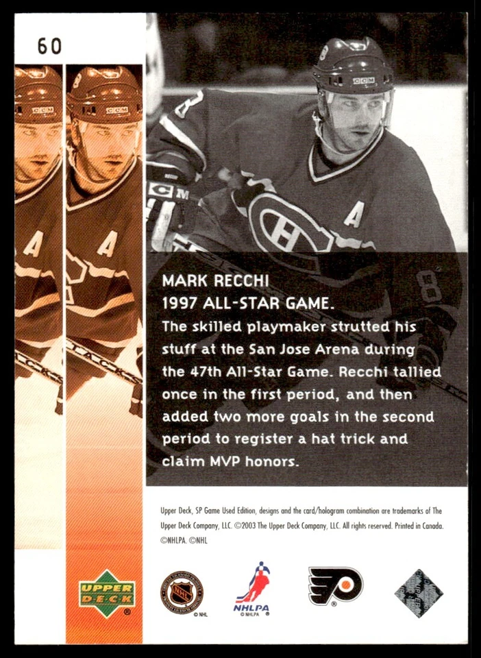 2002-03 SP Game Used Mark Recchi 224/999 Philadelphia Flyers #60 R18 - Image 2 of 2