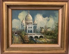 VTG Oil on Canvas Painting Sacre Coeur In Paris Framed 16"x12" Artist L  Alexis