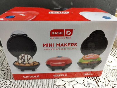 DASH MINI MAKERS SET OF GRIDDLE WAFFLE GRILL W/GIFT BOXES AND