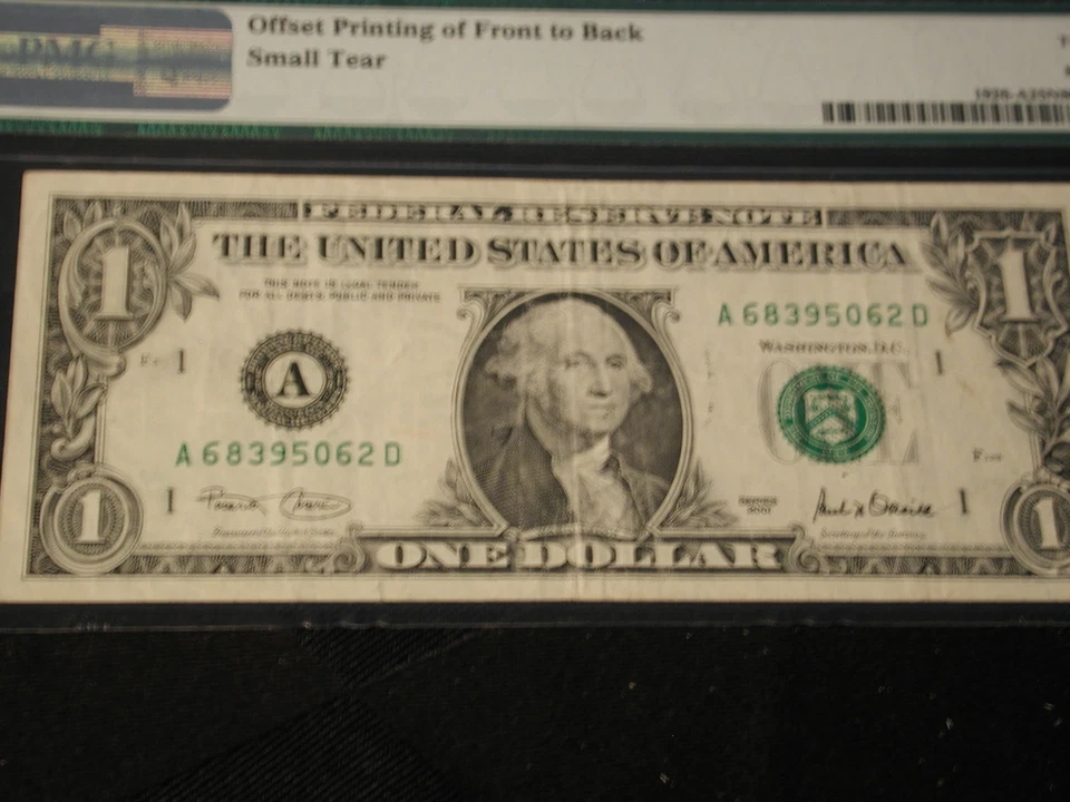 2001 Error $1 Boston Fr#1926-A PMG VF25 Printing error front is on back - Image 2 of 2