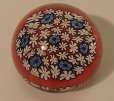 Vintage Murano Millefiori Glass Paperweight Floral Design Made In Italy 1 7/8"