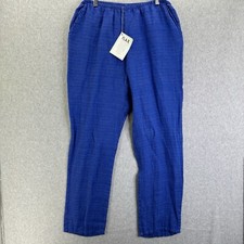 NWT FLAX Small Linen Pants Floods Blue Gray Lagenlook Pull On Slim Leg Pockets