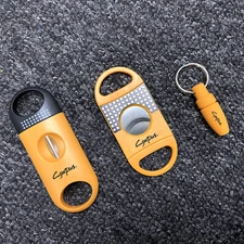 3 Cigar Set Pocket Cigar Cutter V-Cut Sharp Stainless Steel Blade Guillone Punch