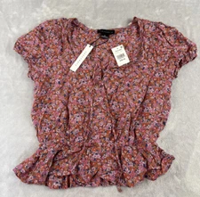 Sanctuary Clothing womens short sleeve vneck floral blouse size XS