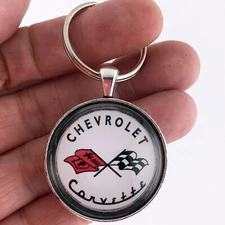 Vintage Chevrolet C1 Corvette Racing Flag Emblem Badge 1.2" Diameter Keychain