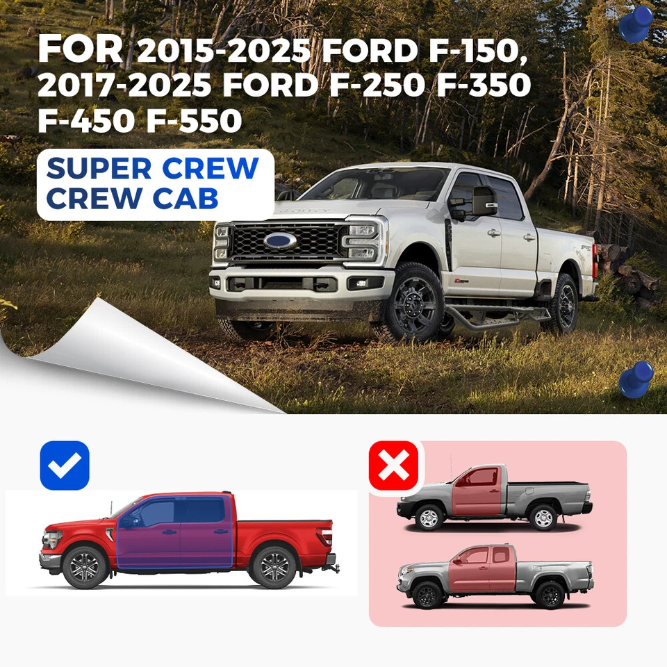 estriberas aptas para Ford F150 2015-2025 2017-2025 F250 Super doble cabina peldaños laterales Foto 2 de 4