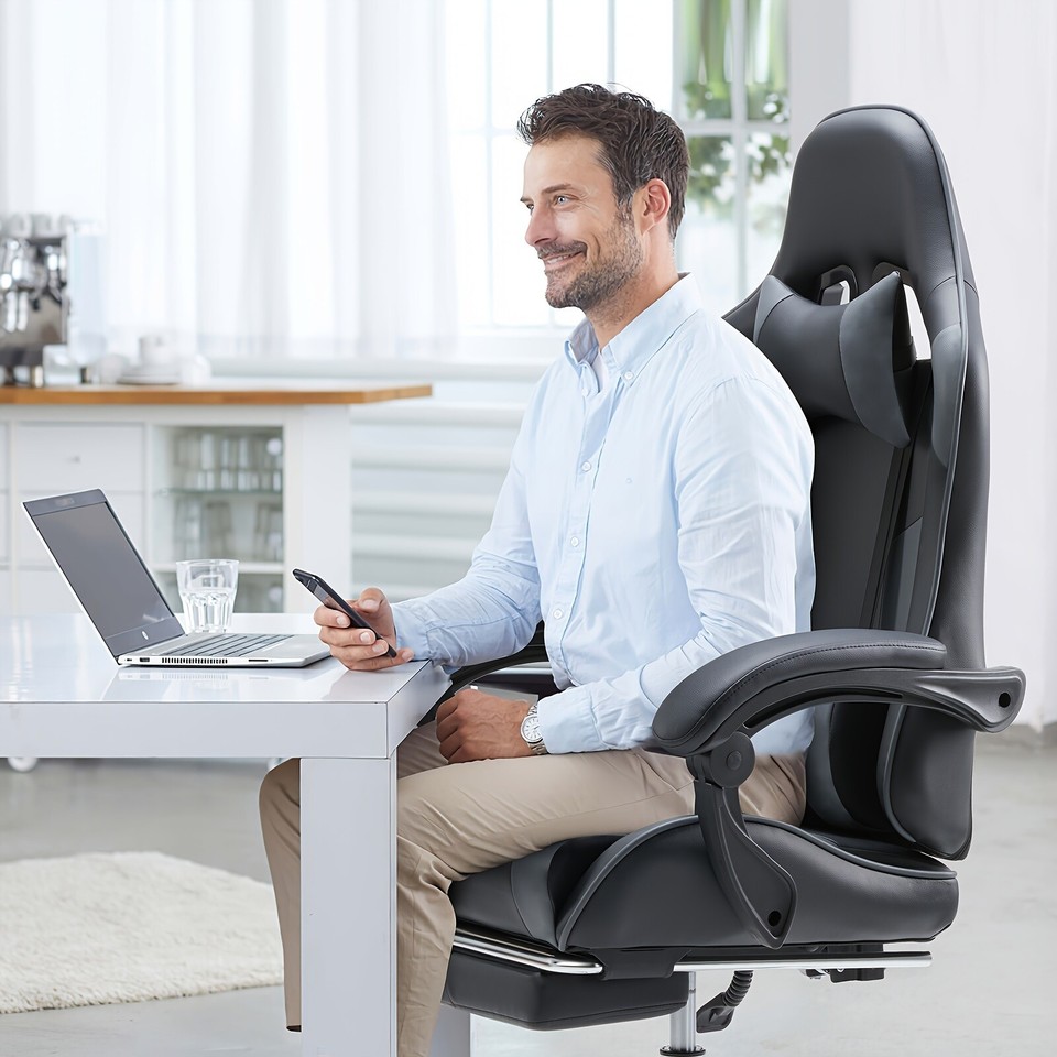 Ultimate Gaming Throne Ergonomic Computer Chair with Footrest, Adj. 360 ...