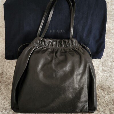 100% AUTHENTIC Prada Nero Large Nappa Leather Drawstring Bag | eBay